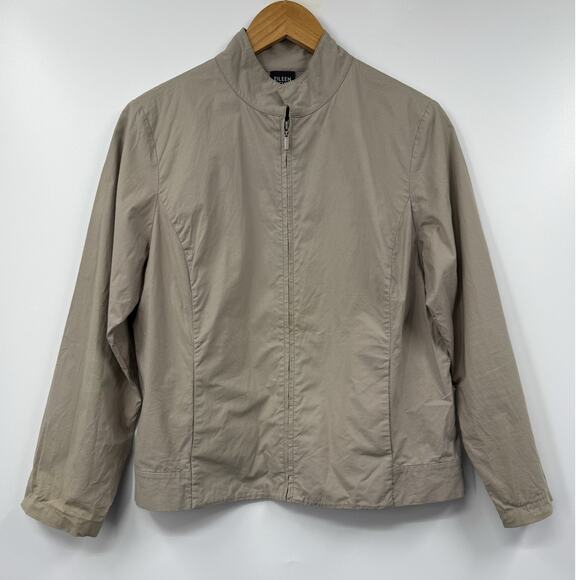 Eileen Fisher Blazer Polished Ramie Stretch Full Zip Windbreaker Jacket Tan‎ M - Picture 1 of 8